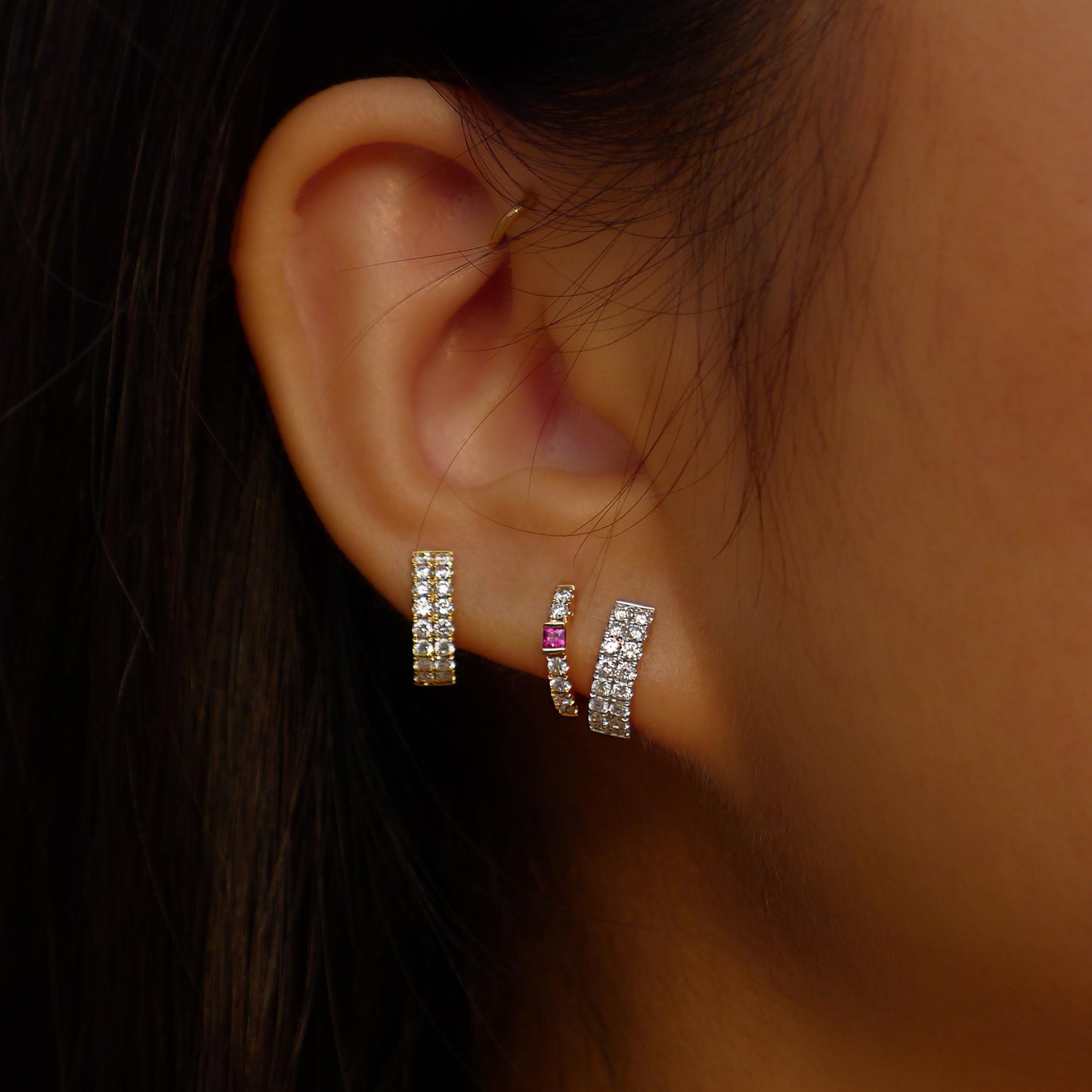 Small Diamond Huggies with Rubies