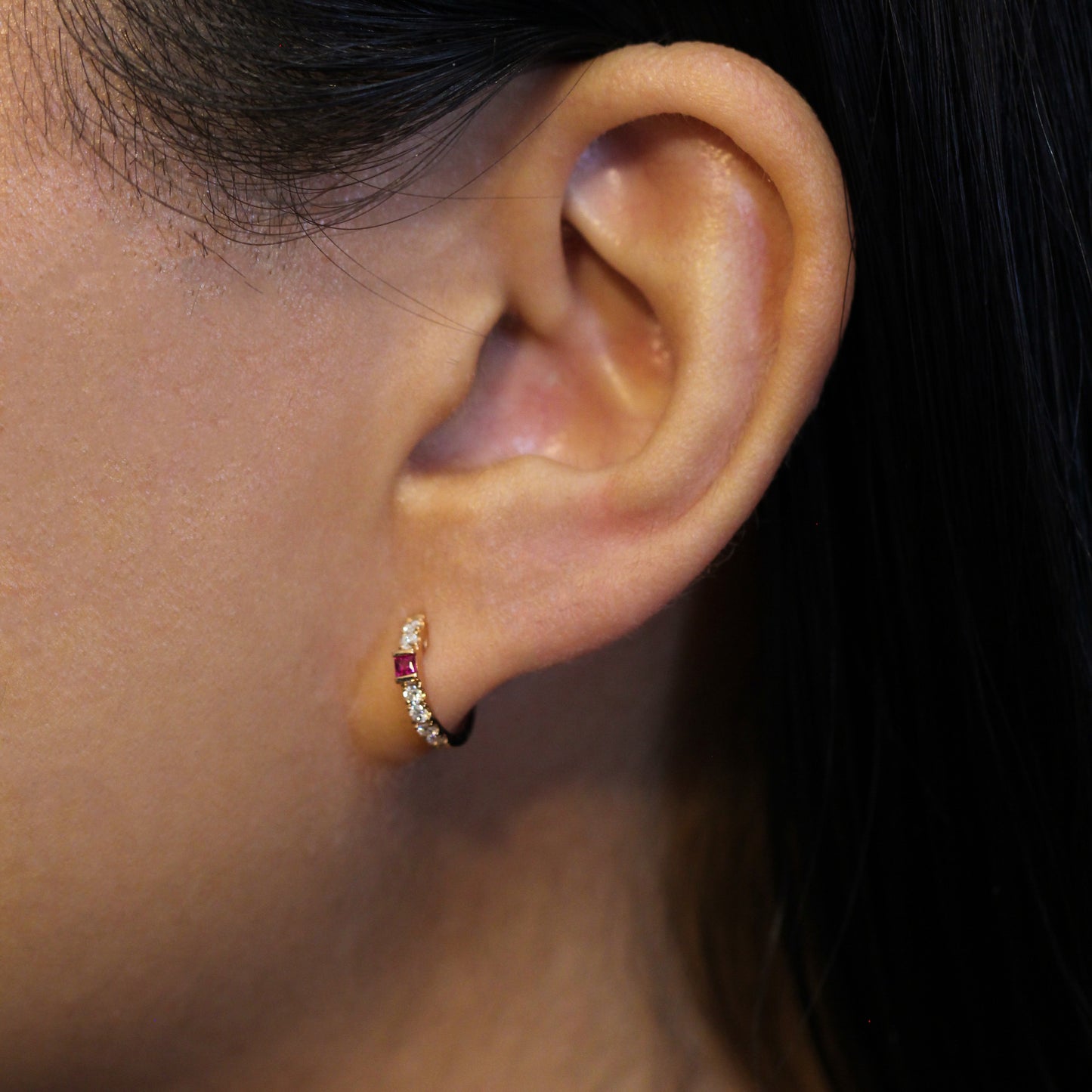 Small Diamond Huggies with Rubies