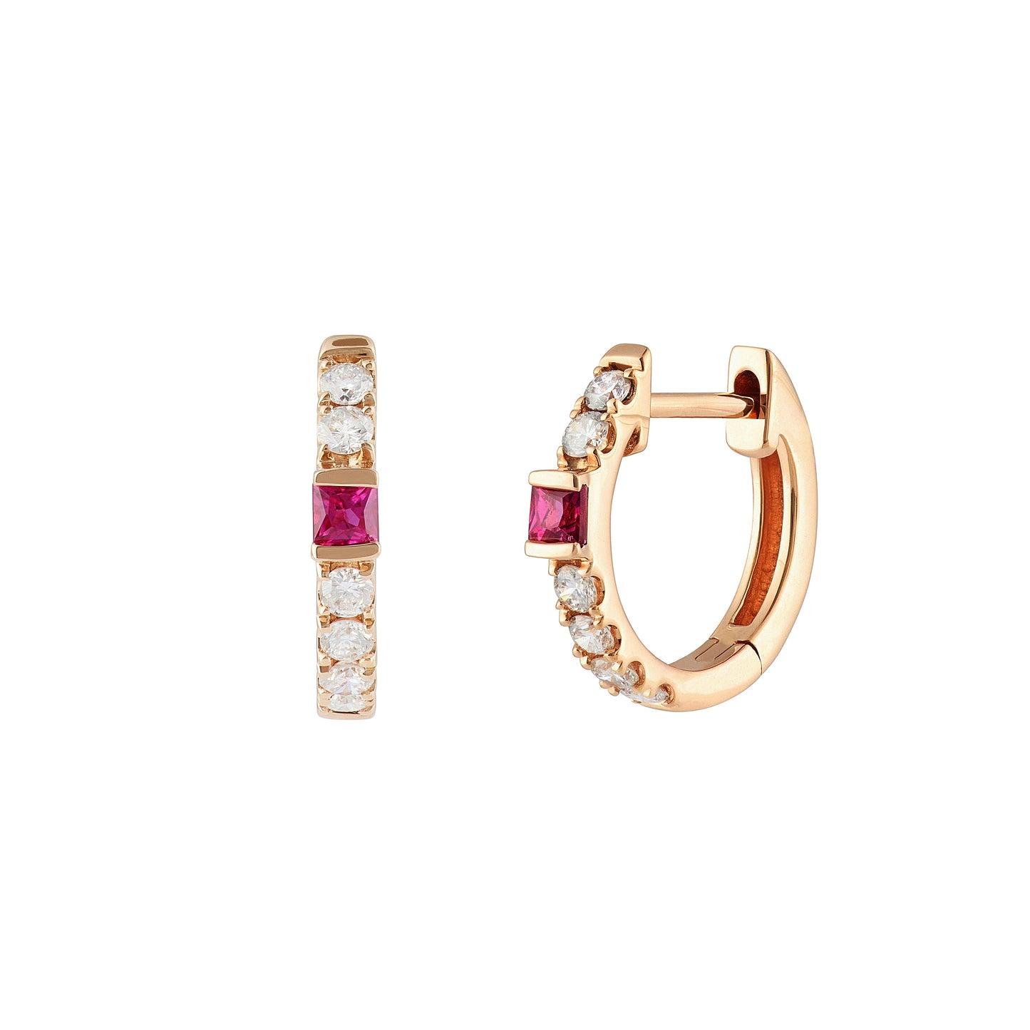 Small Diamond Huggies with Rubies
