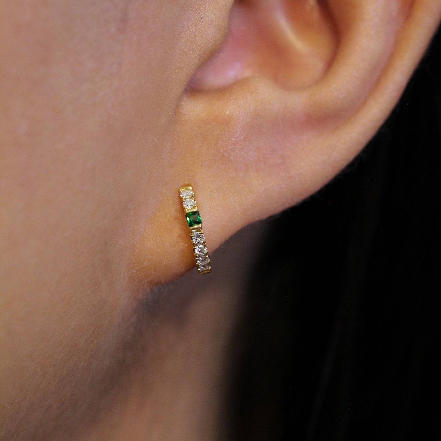 Small Diamond Huggies with Emeralds